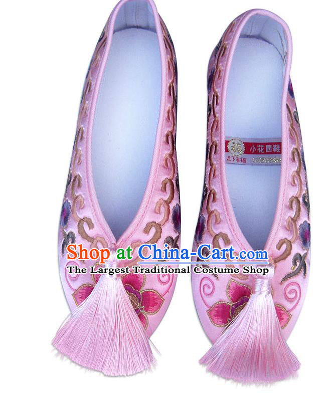 China Traditional Wedding Shoes National Women Shoes Embroidered Plum Blossom Pink Satin Shoes