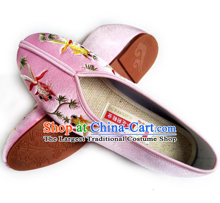 China National Beijing Shoes Traditional Wedding Shoes Embroidered Pink Satin Shoes