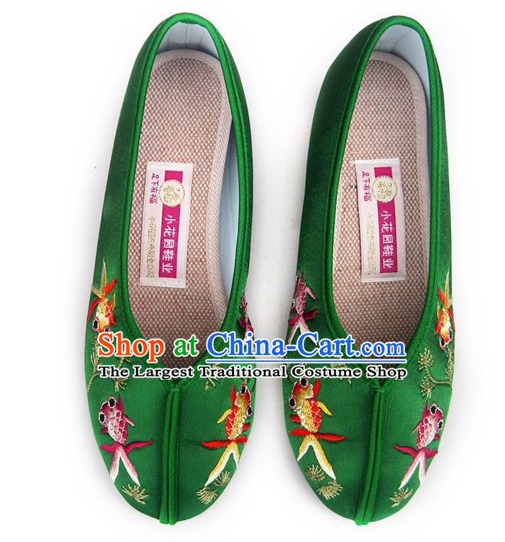 China Embroidered Green Satin Shoes National Beijing Shoes Traditional Wedding Shoes