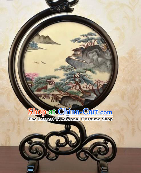 China Traditional Embroidered Landscape Table Screen Ornament Handmade Embroidery Silk Craft