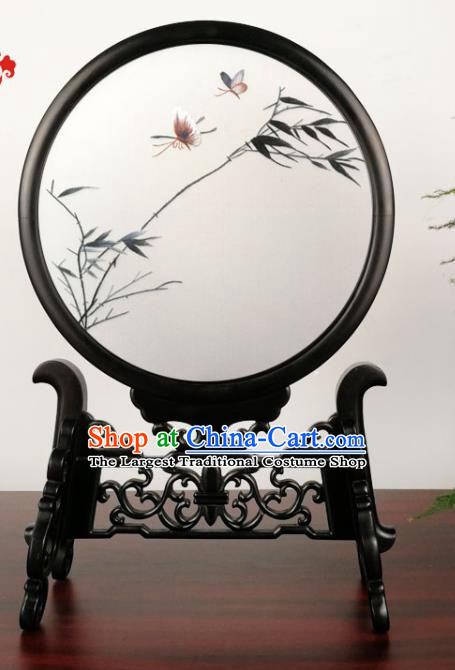 China Traditional Double Side Silk Screen Suzhou Embroidery Reed Table Screen Handmade Blackwood Desk Artware