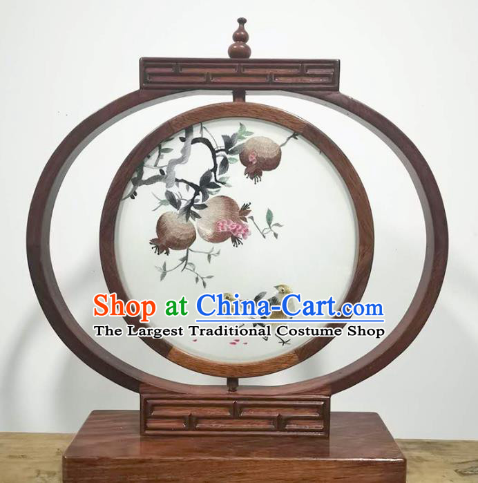 China Decoration LED Desk Lantern Suzhou Embroidered Pomegranate Bedside Lamp Handmade Wood Table Screen