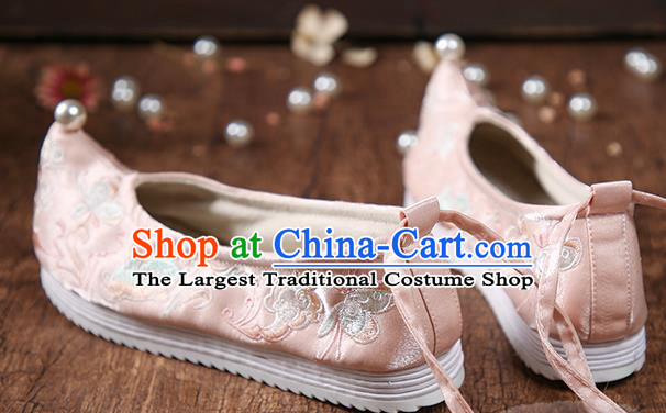 China Embroidered Hanfu Shoes Traditional Ming Dynasty Princess Shoes National Women Pink Cloth Shoes