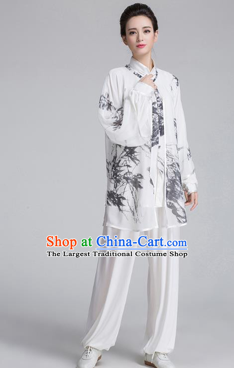 China Tai Chi Martial Arts Costume Traditional Kung Fu Ink Painting Bamboo Cape