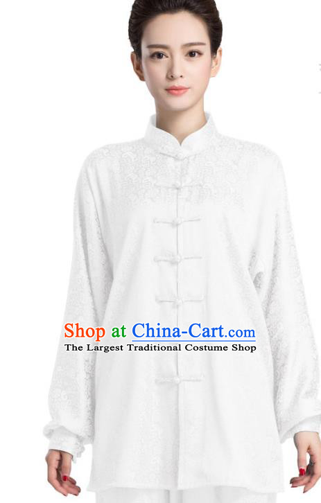 China Traditional Martial Arts White Silk Apparels Kung Fu Training Uniforms