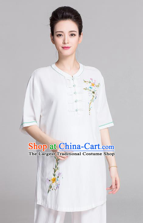 China Kung Fu Printing Flowers White Uniforms Traditional Martial Arts Costume Women Tai Chi Clothing