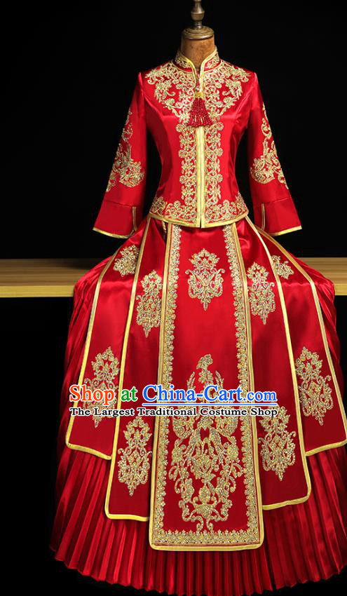 Chinese Classical Xiuhe Suit Red Outfits Traditional Wedding Clothing Bride Embroidered Costumes