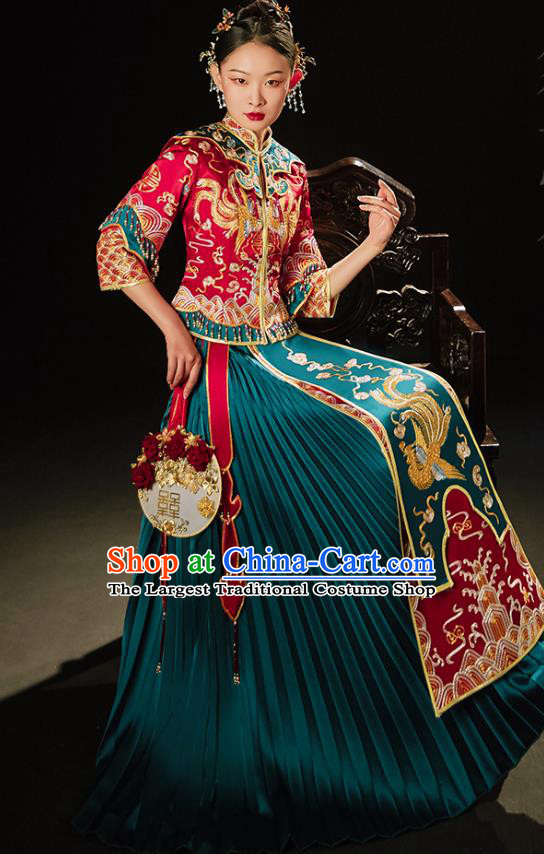 Chinese Traditional Wedding Toast Clothing Bride Embroidered Costumes Classical Xiuhe Suit Outfits