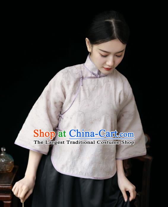 China Classical Lilac Cheongsam Shirt Tang Suit Upper Outer Garment Slant Opening Blouse