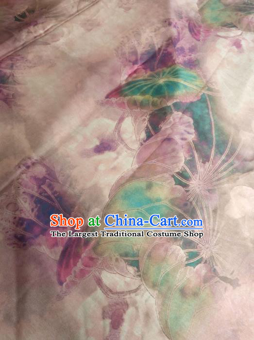 China Classical Silk Cloth Traditional Pink Lotus Pattern Gambiered Guangdong Gauze Cheongsam Satin Fabric