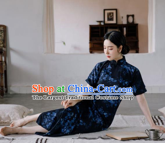 Republic of China National Young Lady Qipao Dress Traditional Women Clothing Classical Printing Plum Blossom Cheongsam