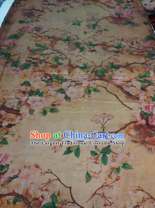 China Yellow Satin Cloth Traditional Begonia Pattern Gambiered Guangdong Gauze Cheongsam Silk Fabric