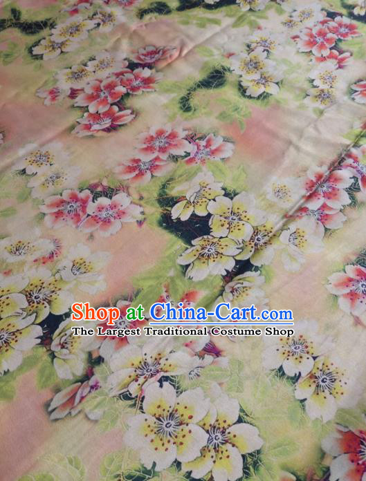 China Traditional Peach Blossom Pattern Gambiered Guangdong Gauze Cheongsam Silk Fabric Light Pink Satin Cloth