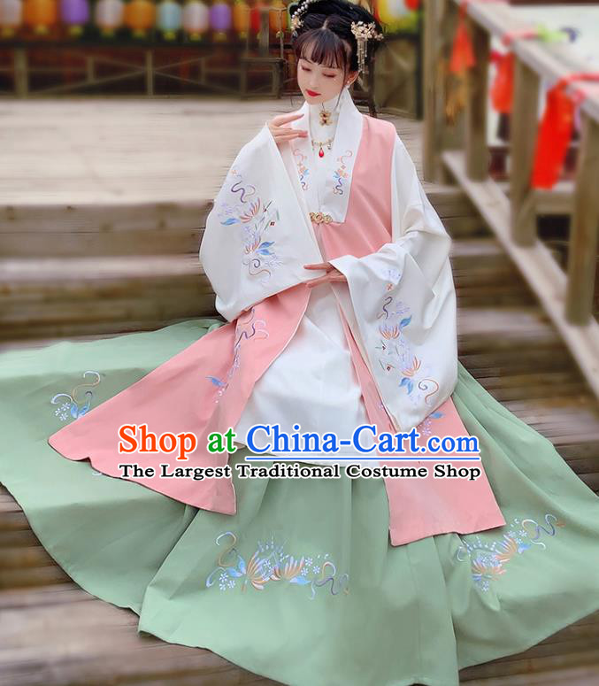 China Traditional Ming Dynasty Court Lady Embroidered Costumes Ancient Palace Beauty Hanfu Apparels Complete Set