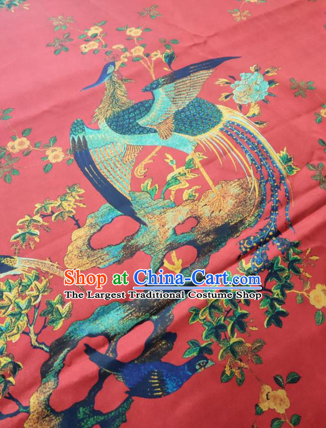 China Cheongsam Red Silk Fabric Traditional Phoenix Pattern Gambiered Guangdong Gauze Cloth