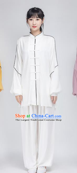 China Traditional Wushu Performance Costumes Woman Tai Chi Kung Fu Training White Uniforms