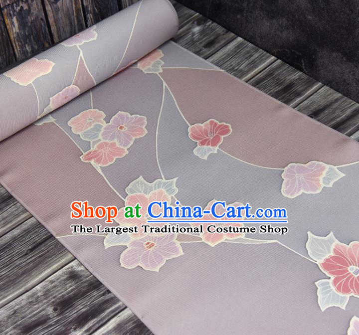 Asian Japan Flowers Pattern Brocade Tapestry Traditional Japanese Kimono Lilac Silk Fabric