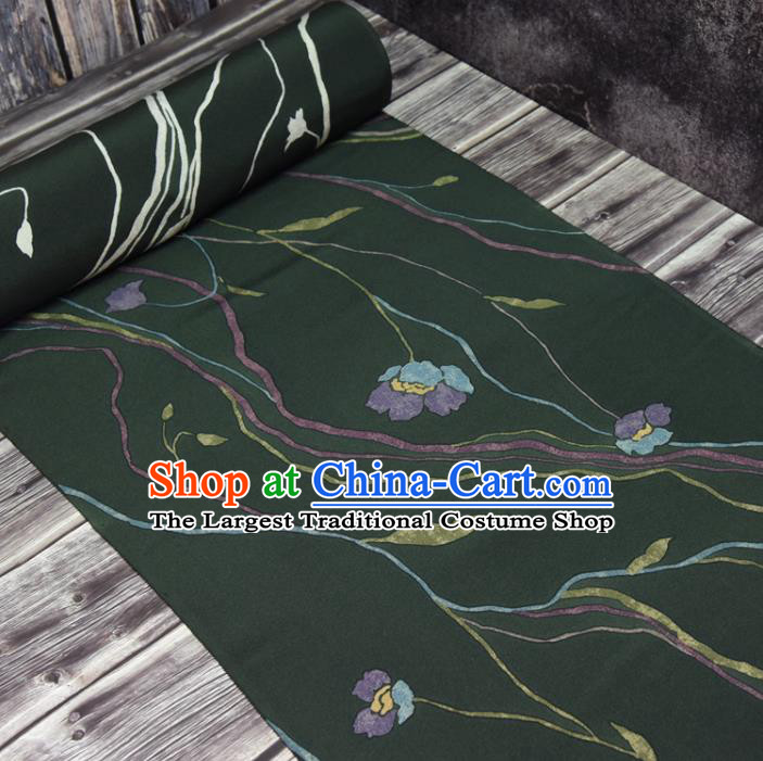 Asian Japan Flowers Pattern Atrovirens Brocade Tapestry Traditional Japanese Kimono Silk Fabric