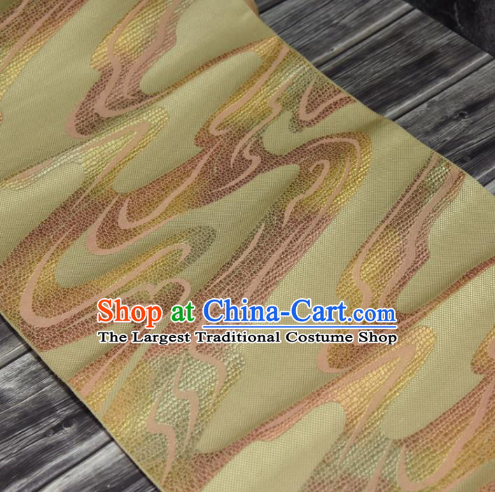 Traditional Japanese Belt Silk Fabric Asian Japan Kimono Classical Yellow Brocade Material