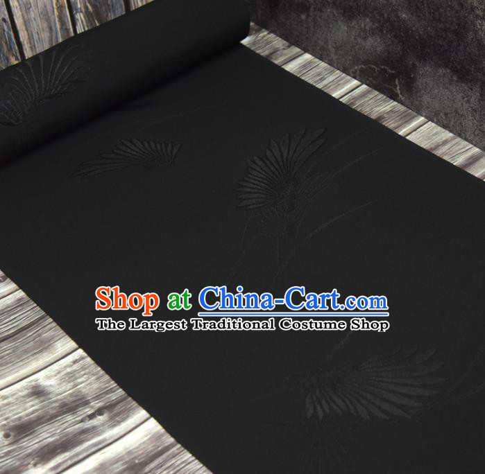 Asian Japan Kimono Jacquard Brocade Tapestry Traditional Feather Pattern Black Silk Fabric