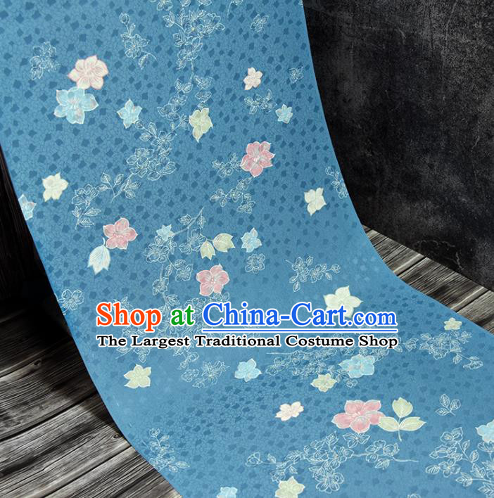 Asian Japan Classical Kimono Blue Brocade Tapestry Traditional Qipao Dress Flowers Pattern Silk Fabric