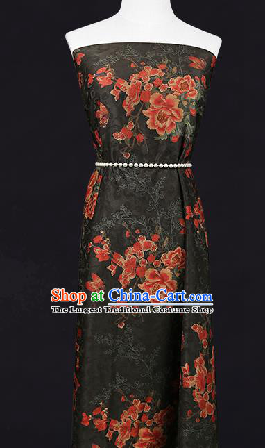 China Traditional Black Silk Cheongsam Gambiered Guangdong Gauze Cloth Jacquard Brocade Fabric