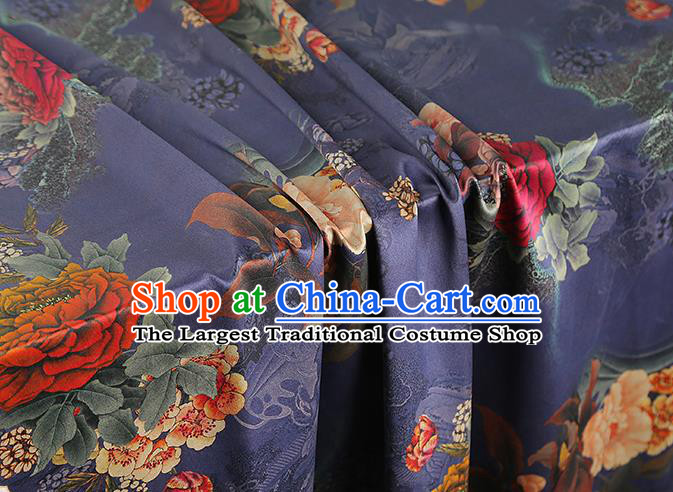 China Traditional Cheongsam Gambiered Guangdong Gauze Brocade Classical Peony Pattern Purple Silk Fabric