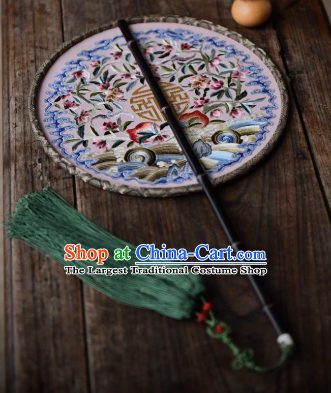 China Embroidered Circular Fan Traditional Silk Fan Handmade Wave Peach Pattern Palace Fan