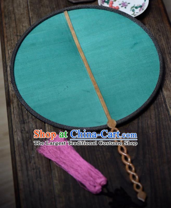 China Green Silk Circular Fan Handmade Palace Fan Traditional Qing Dynasty Court Woman Fan