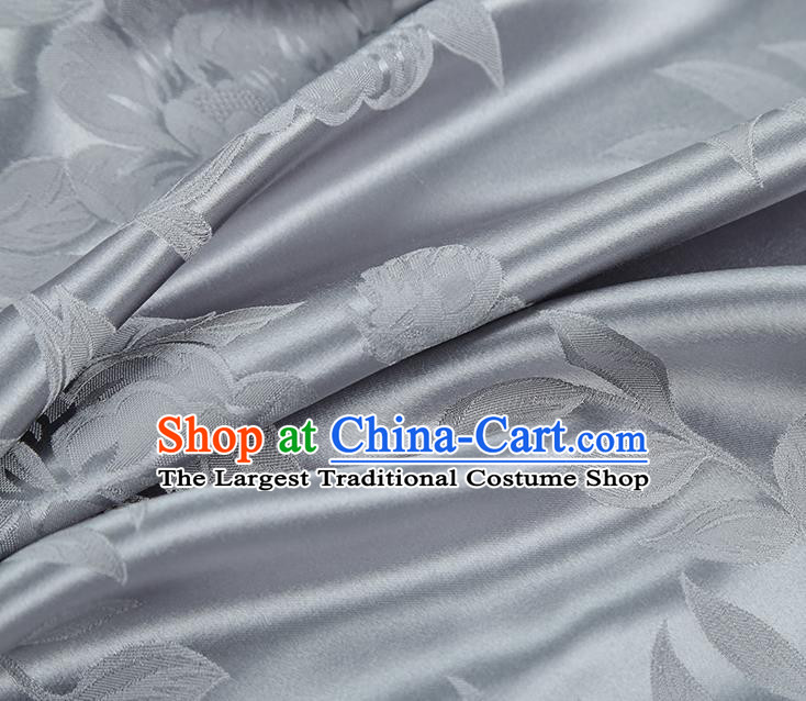 Asian China Cheongsam Gambiered Guangdong Gauze Traditional Grey Silk Fabric Jacquard Fabric