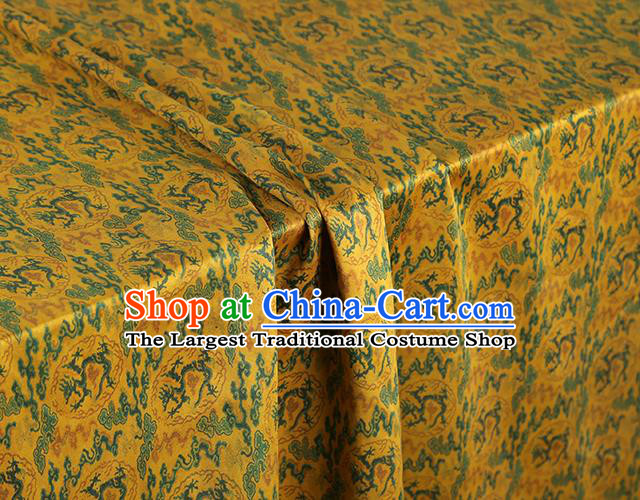 China Traditional Cheongsam Dragons Pattern Brocade Fabric Classical Yellow Gambiered Guangdong Gauze