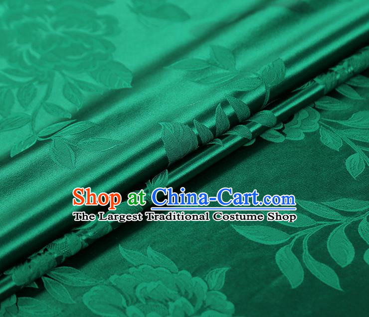 China Traditional Deep Green Silk Fabric Cheongsam Gambiered Guangdong Gauze Asian Jacquard Fabric