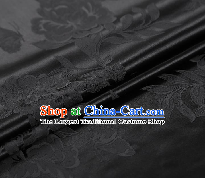 Asian Jacquard Black Silk Fabric China Traditional Cheongsam Gambiered Guangdong Gauze Cloth