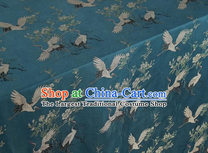 China Traditional Cranes Pattern Song Brocade Classical Cheongsam Lake Blue Silk Fabric