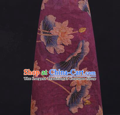 China Gambiered Guangdong Gauze Traditional Lotus Pattern Brocade Classical Cheongsam Purple Silk Fabric