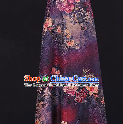 China Traditional Flowers Pattern Brocade Classical Cheongsam Silk Fabric Purple Gambiered Guangdong Gauze