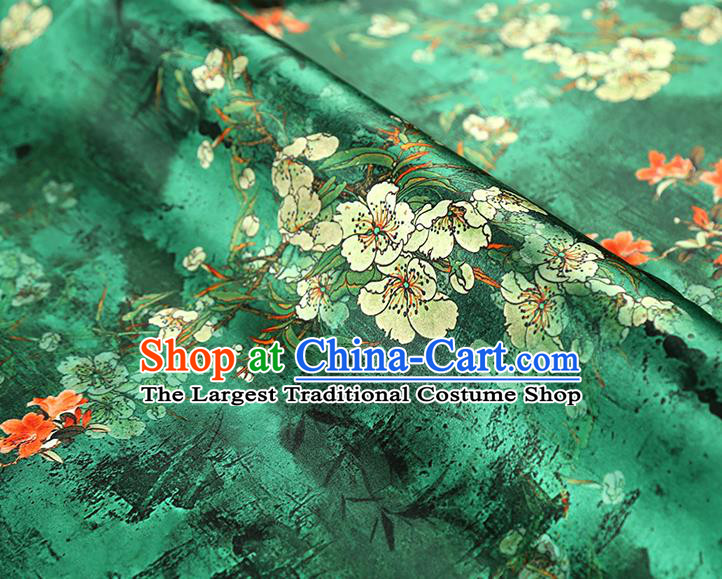 China Traditional Qipao Dress Brocade Drapery Classical Cheongsam Printing Pear Blossom Green Silk Fabric