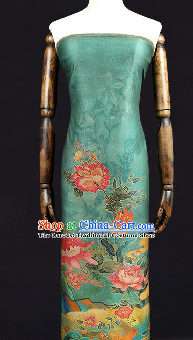 Traditional Chinese Green Silk Fabric Asian China Classical Peony Flower Pattern Gambiered Guangdong Gauze Material