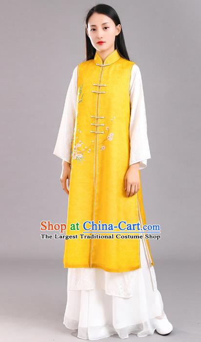 Asian Chinese Classical Yellow Cheongsam Traditional Tang Suit Qipao Dress National Woman Clothing