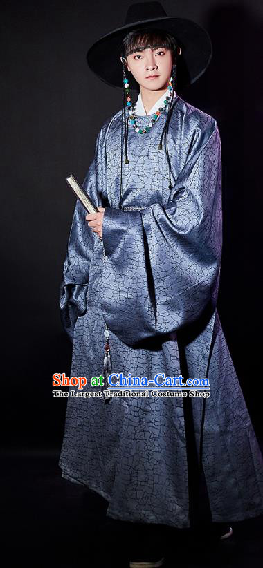 Chinese Traditional Ming Dynasty Historical Clothing Ancient Swordsman Grey Hanfu Robe