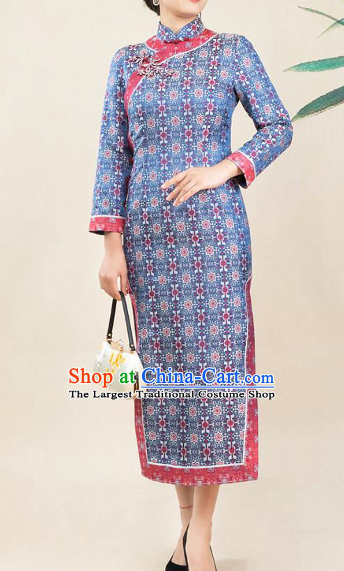 Asian Chinese Traditional Bride Mother Song Brocade Qipao Dress Classical Elderly Woman Cheongsam Costume