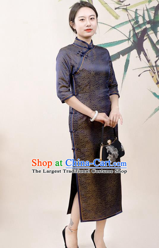 Asian Chinese Classical Elderly Mother Silk Cheongsam Costume Traditional Song Brocade Qipao Dress