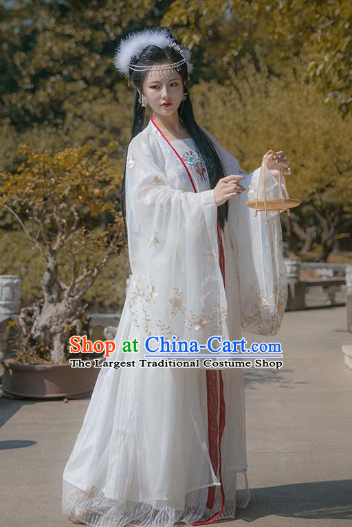 China Ancient Fairy Princess White Hanfu Dress Clothing Traditional Tang Dynasty Palace Lady Costumes and Headpieces