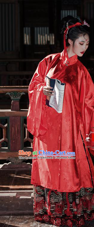 China Ancient Countess Red Hanfu Dress Clothing Traditional Ming Dynasty Wedding Historical Costumes Full Set