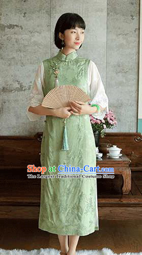 China National Young Lady Wide Sleeve Qipao Dress Clothing Traditional Light Green Cheongsam