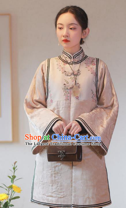 China Tang Suit Outer Garment Traditional Pink Brocade Overcoat Costume National Woman Cotton Wadded Jacket