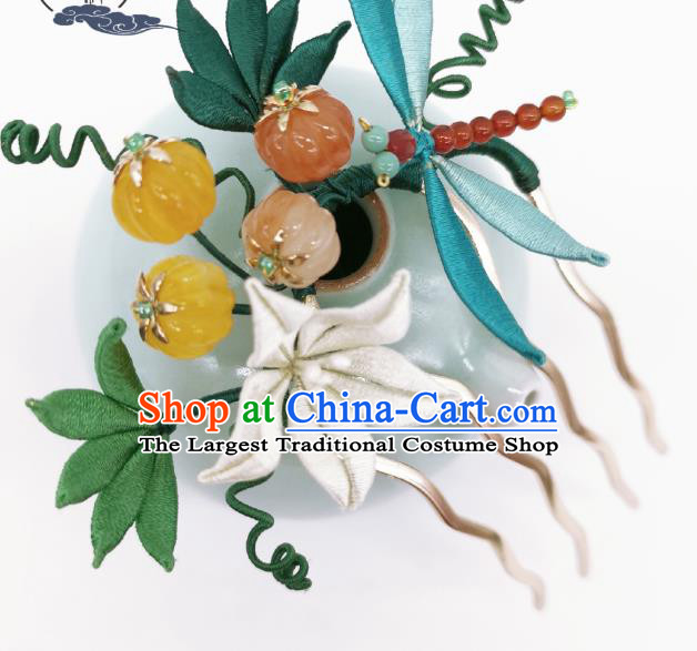 Chinese Traditional Hanfu Pumpkin Hair Accessories Handmade Ancient Princess White Flower Hair Comb