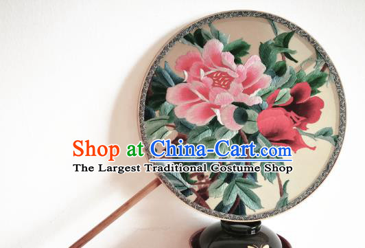 China Traditional Hanfu Circular Palace Fan Suzhou Embroidery Peony Fan Classical Double Side Silk Fan