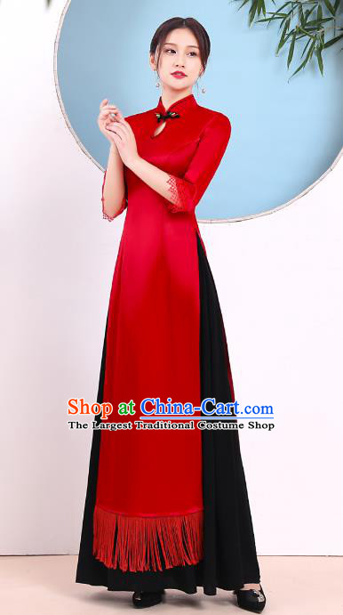 China Stage Show Cheongsam Catwalks Red Qipao Dress Modern Dance Clothing