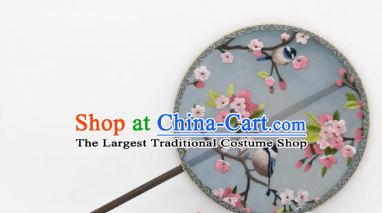 China Classical Double Side Silk Circular Fan Traditional Hanfu Palace Fan Suzhou Embroidery Winter Jasminum Fan